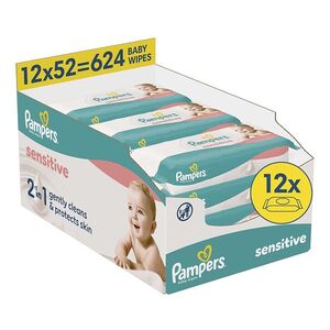 PAMPERS Sensitive dětské vlhčené ubrousky plastic free 12 x 52 kusů obraz