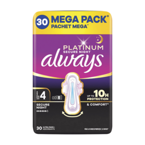 ALWAYS Platinum Ultra Secure Night Extra Hygienické vložky s křidélky 30 kusů obraz