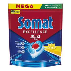 SOMAT Excellence 3in1 Kapsle do myčky Lemon Mega 60 kusů obraz