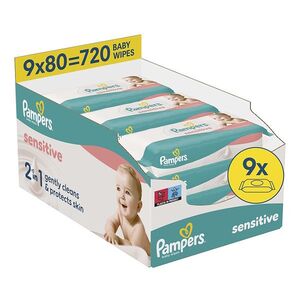 PAMPERS Sensitive vlhčené ubrousky XXL 9 x 80 kusů obraz