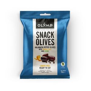 Olymp Kalamata tmavé olivy bez pecky s pomerančovou kůrou a bylinkami 70 g obraz