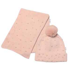 Baby Nellys Zimní čepice s bambulí + šál, Pearls - pudrová, 54/58 obraz