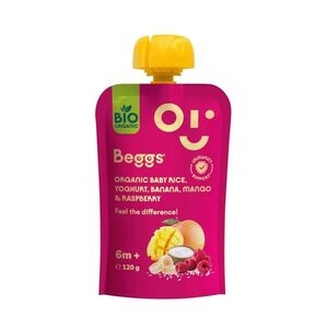 Beggs BIO Kapsička dětská rýže, jogurt, banán, mango, maliny 6m+ 120 g obraz