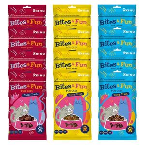 Akinu BITES & FUN Jehněčí & kuřecí & kachní pamlsek pro kočky 12 balení 60 g obraz