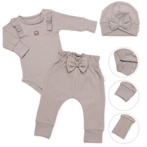 Baby Nellys Žebrovaná rostoucí souprava 3D, Baby Girl - taupe obraz