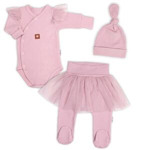Baby Nellys Žebrovaná rostoucí souprava 3D Lux, Sweet Angel - pudrově růžová, 56/62 obraz