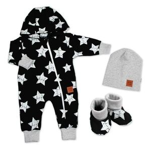 Baby Nellys Rostoucí teplákový overal, čepice, botky, 3D, Nature Star - černý, 80/86 obraz