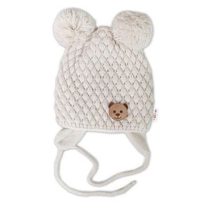 Baby Nellys Zimní pletená čepice Teddy Bear, ecru, 68/80 obraz