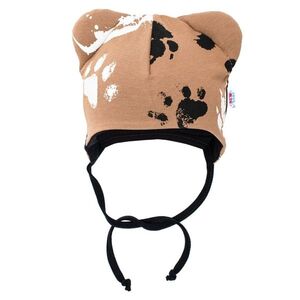 New Baby Kojenecká bavlněná čepička s oušky tlapka hořčicová, vel. 56 (0-3m) obraz