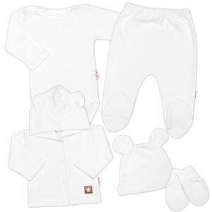 Baby Nellys Žebrovaná sada, Star 5D, body, polodupačky, kabátek, čepička - bílá, 74 obraz
