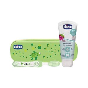 Chicco Set zubní kartáček a pasta s fluorem v pouzdře Always Smiling zelená 12m+ obraz