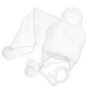 Baby Nellys Zimní čepička s šálou - NATURE, 0-6m - bílá obraz