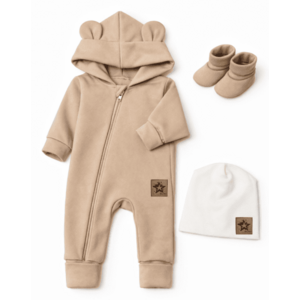 Baby Nellys Rostoucí oteplený overál s čepičkou a botičkami, 3D - béžový, vel. 80/86 obraz