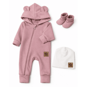 Baby Nellys Rostoucí oteplený overál s čepičkou a botičkami, 3D - pudrově růžová, vel. 80/86 obraz