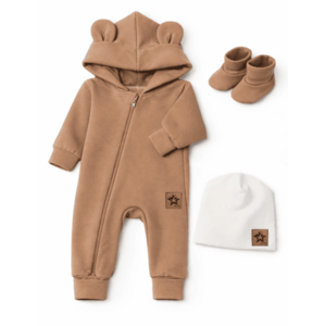 Baby Nellys Rostoucí oteplený overál s čepičkou a botičkami, 3D - karamelový, vel. 80/86 obraz