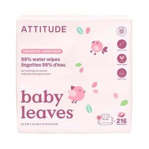 ATTITUDE Baby Leaves Vlhčené ubrousky 99% vody bez vůně 3x72 ks obraz
