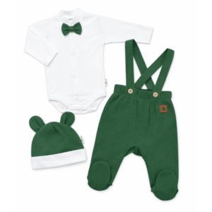 Baby Nellys Bavlněná souprava Gentleman 3D, body, polodupačky, čepička, tm. zelená, 62 obraz