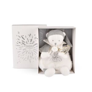 Doudou et Compagnie Paris Dárková sada Plyšový muchláček medvídek s čepičkou šedý 25 cm obraz