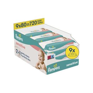 Pampers Sensitive Baby dětské čisticí ubrousky 9x80 ks obraz