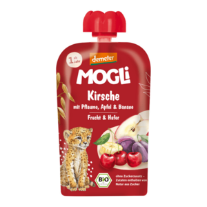 MOGLi BIO Višňová kapsička se švestkami, jablkem, banánem a ovesnými vločkami 100 g obraz