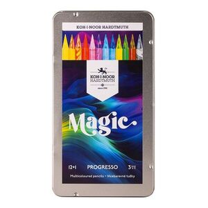 KOH-I-NOOR PROGRESSO MAGIC 8772/12 - pastelky v laku v plechovém pouzdře - 12 ks obraz