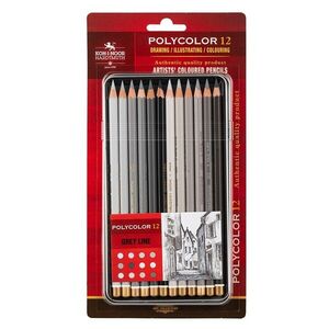 KOH-I-NOOR POLYCOLOR 3822/12 - umělecké pastelky, šedá řada, v plechovém pouzdře - 12 ks obraz