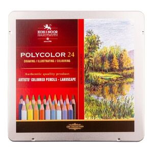 KOH-I-NOOR POLYCOLOR 3824/24 - umělecké pastelky krajina v plechovém pouzdře - 24 ks obraz