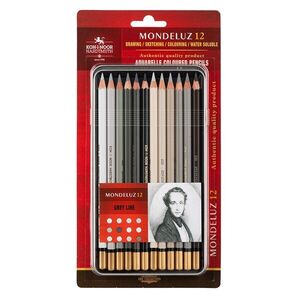 KOH-I-NOOR MONDELUZ 3722/12 - umělecké pastelky, šedá řada, v plechovém pouzdře - 12 ks obraz