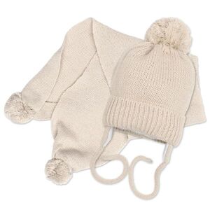 Baby Nellys Zimní čepička s šálou - NATURE, 0-6m - béžová obraz