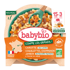 Babybio Těstoviny coquillettes s mrkví, žampiony, šunkou a smetanou 200 g obraz