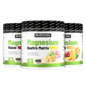 Survival Magnesium Triple Pack 1+1+1 (Bisglycinat + Malát + Quattro) višeň + jahoda + jablko obraz