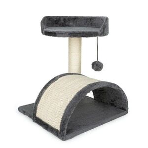 NELLYS Škrabadlo pro kočky s úkrytem a míčkem na šňůrce 42 cm – MDF, sisal, tmavě šedá obraz