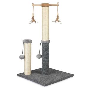NELLYS Škrabadlo pro kočky Cat Tree 73 cm – plyš, sisal, míčky, peříčka, béžovo-šedá obraz