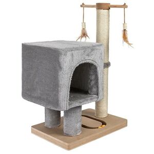 NELLYS Škrabadlo pro kočky Cat Tree 64 cm s úkrytem – MDF, sisal, plyš, světle šedá obraz