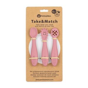 Petite&Mars Set 3 ks silikonových tréninkových lžiček Take&Match Dusty Rose 6m+ obraz