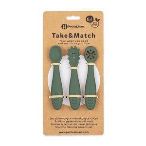 Petite&Mars Set 3 ks silikonových tréninkových lžiček Take&Match Misty Green 6m+ obraz