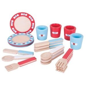 Bigjigs Toys Dřevěný jídelní servis s puntíky obraz