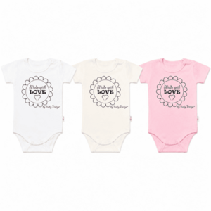 Baby Nellys Komplet 3x body Made with love GIRL, vel. 62, bílá, ecru, sv. růžová obraz