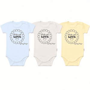 Baby Nellys Komplet 3x body Made with love BOY, vel. 68, modré, žluté, béžové obraz