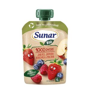 Sunar BIO Jablko, jahoda, borůvka, malina 4m+ kapsička 100 g obraz