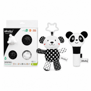 Akuku Sada kontrastních hraček Panda, Medvídek, senzorické balónky obraz