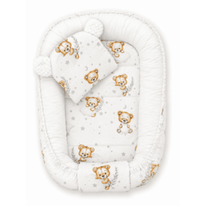Baby Nellys Oboustranné hnízdečko, podložka + polštářek 3D, Sleepy Teddy, bílé obraz
