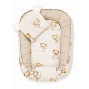 Baby Nellys Oboustranné hnízdečko, podložka + polštářek 3D, Sleepy Teddy, béžové obraz