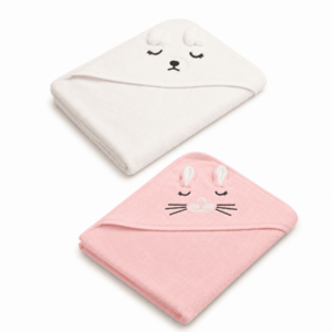SENSILLO Dětské osušky s kapucí Bath Friends – Králíček + Teddy, 100 ×100 cm, sada 2 ks obraz