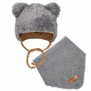 New Baby Zimní kojenecká čepička s šátkem na krk Teddy bear šedá, vel. 80 (9-12m) obraz