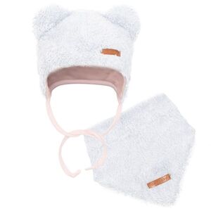 New Baby Zimní kojenecká čepička s šátkem na krk Teddy bear šedo růžová obraz