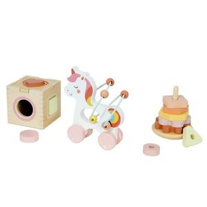 2Kids Toys Motorické hračky 3v1 Unicorn – vkládačka, pyramida, labyrint, 12m+ obraz
