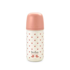 Suavinex Láhev skleněná fyziologická BIRDIES 240 ml 1 ks růžová obraz
