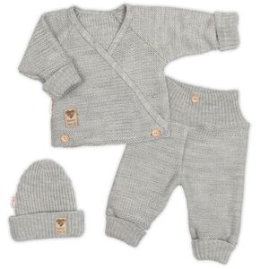 Baby Nellys Rostoucí pletený zavinovací svetřík, kalhoty a čepice, 3D - šedá, vel. 68/74 obraz