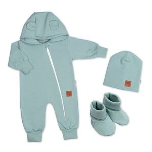 Baby Nellys Rostoucí teplákový overal, čepice, botky, 3D, Nature - ledově mátový, 56/62 obraz